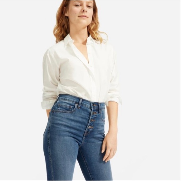 Everlane The Vintage Skinny Blue Jeans Raw Hem Button Fly size 25 Regular - Picture 3 of 8